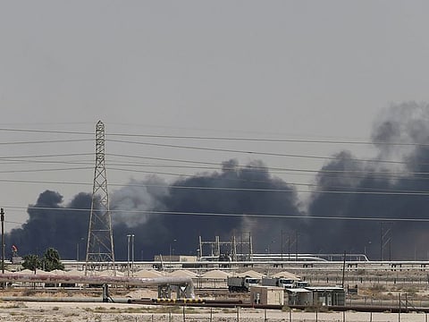 Smoke rises from an Aramco facility in the eastern city of Abqaiq, Saudi Arabia, September 14, 2019.