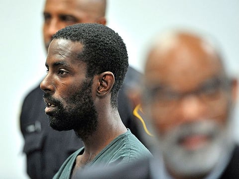 Deangelo Martin stands for a probable cause hearing, in Detroit.