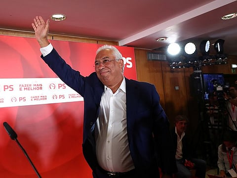 Portugal's Prime Minister and Socialist Party (PS) candidate Antonio Costa reacts after preliminary results in the general election in Lisbon, Portugal, October 7, 2019.