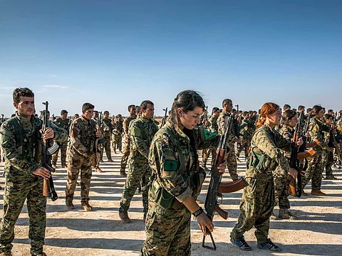 Kurdish fighters with the Syrian Democratic Forces in Hukumya, Syria, on October 11, 2017. 