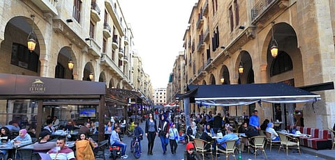 People relaxing in downtown Beirut's Nijmeh square, one of the few car free public spaces in the city.