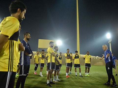 Dutch coach Bert Van Marwijk takes training with the UAE team.