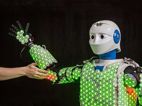 The artificial skin developed by Professor Gordon Cheng and his team from Technical University of Munich in Germany, consists of hexagonal cells about the size of a two-euro coin