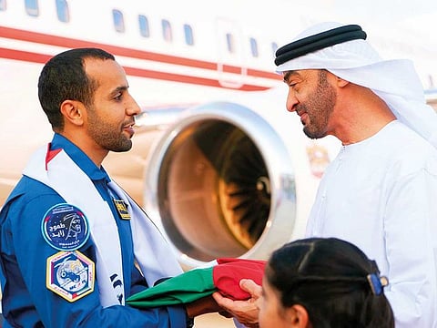 His Highness Sheikh Mohamed Bin Zayed Al Nahyan, Abu Dhabi Crown Prince and Deputy Supreme Commander of the UAE Armed Forces, received Hazzaa on his arrival at Al Bateen Executive Airport in Abu Dhabi.