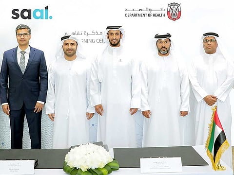 Officials from the Department of Health in Abu Dhabi  and the Saal.ai, at the MoU signing ceremony at Krypto Labs in Masdar City.
