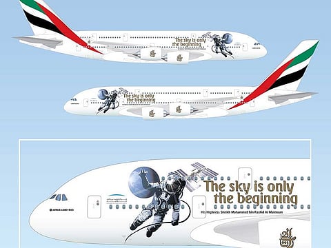 Emirates airline reveals plans that its super jump A380 to wear special livery to celebrate UAE's historic space mission.