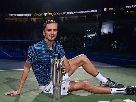 Daniil Medvedev with the trophy in Shanghai.