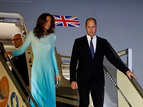 Britain's Prince William and Catherine, Duchess of Cambridge, arrive in Islamabad, Pakistan.