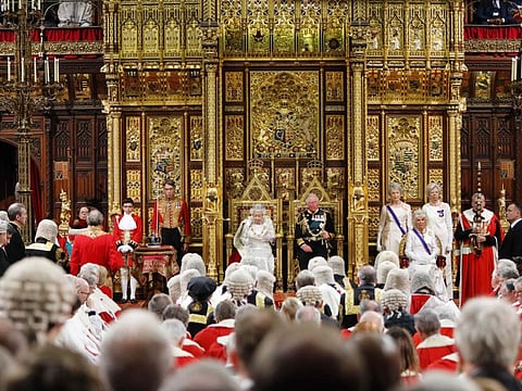 Queen Elizabeth reads the Queen’s Speech in the House of Lords in London.