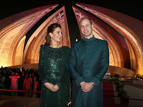 Britain's Prince William and Catherine, Duchess of Cambridge, pose as they attend a reception hosted by the British High Commissioner to Pakistan, Thomas Drew, at the Pakistan National Monument in Islamabad, Pakistan October 15, 2019.