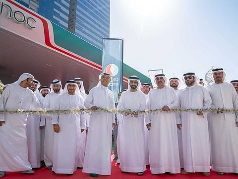 Sheikh Salem Bin Abdul Rahman Al Qasimi, Chairman of the Sharjah Ruler's Office inaugurated ENOC’s Sharjah service station in the presence of Saif Humaid Al Falasi, Group CEO and Zaid Alqufaidi, Managing Director, Retail, ENOC.