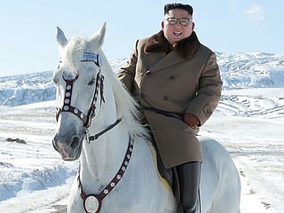 Pictures: Kim Jong-un rides white horse up sacred mountain
