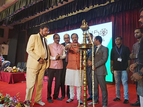 Indian minister V. Muraleedharan inaugurates the community event celebrating 150th birth anniversary of Mahatma Gandhi at the Sharjah Indian Association auditorium on Wednesday.
