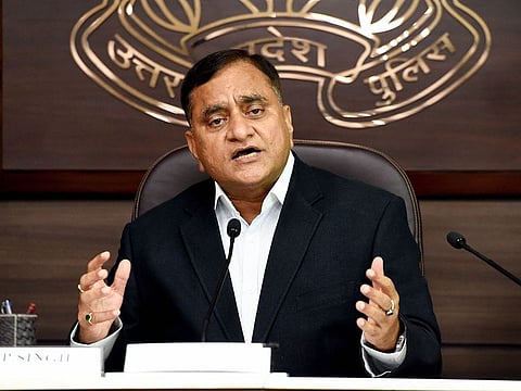 Lucknow: Uttar Pradesh DGP OP Singh addresses media on the murder of Kamlesh Tewari, in Lucknow, Saturday, Oct. 19, 2019.