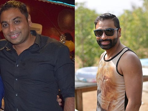 Pritam Saathi at 90kg (left) and after he lost the weight.