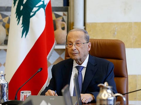 Lebanon's President Michel Aoun presides a cabinet session at the Baabda palace, Lebanon October 21, 2019. 