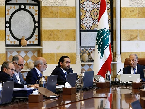 Lebanon's President Michel Aoun presides a cabinet session at the Baabda palace, Lebanon October 21, 2019.