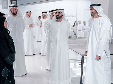 Mohammed bin Rashid and Mohamed bin Zayed at the opening of the Abu Dhabi Youth Hub.