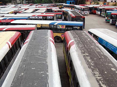 Telangana, October 19 (ANI): A view of Jubilee bus station after the strike called by TSRTC employees as they demand their pay revision and merger of the corporation with the state government, in Secundrabad on Saturday. (ANI Photo)