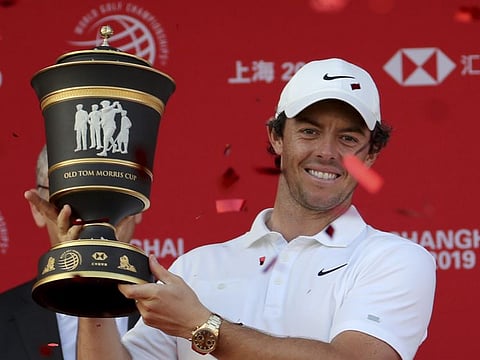 Rory McIlroy of Northern Ireland with the HSBC Champions golf crown at the Sheshan International Golf Club in Shanghai today.
