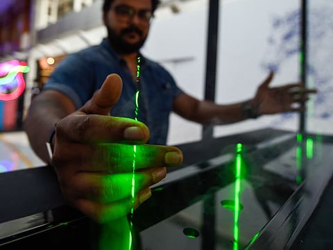 Laser Harp at Dubai Future Week at Emirates Towers Boulevard, Dubai. 4th November 2019. Photo: Ahmed Ramzan/ Gulf News