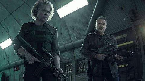 Linda Hamilton, left, and  Arnold Schwarzenegger star in 'Terminator: Dark Fate'.