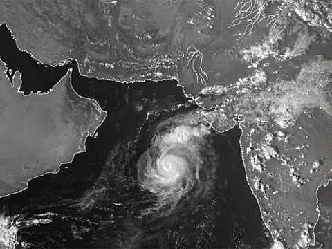 The satellite image shows Maha spinning off the western shores of India on Sunday, November 3. 
