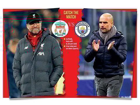 Pep Guardiola (right) will be desperate to make a dent in the Anfield fortress of Juergen Klopp.