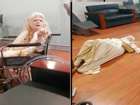 Elderly American woman creates scene at Islamabad Airport after she was refused entry.
