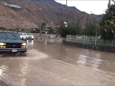 Water-logged road following a downpour on Sunday in the UAE.