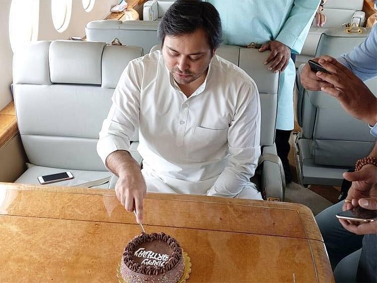 Tejaswi Yadav draws flak for b'day celebration in plane