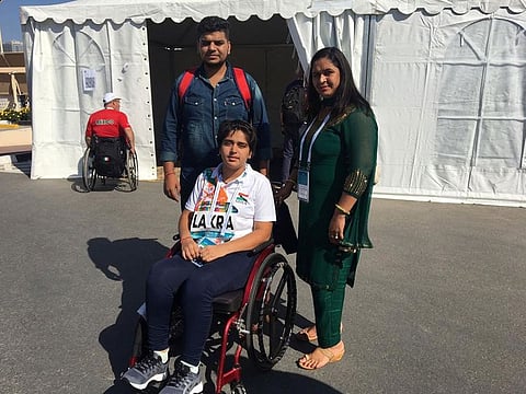 Kashish Lakra with her mother and brother in Dubai.