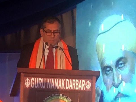 Pavan Kapoor Indian Ambassador to the UAE addressing the audience at Guru Nanak Darbar
PHOTO Suchitra