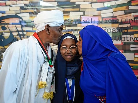 Hadeel Anwar Al Zubair, the Arab reading challenge winner of 2019, with her father Anwar Al Zubair and mother Sanaa Al Toom during the Arab Reading Challenge at Dubai Opera in Dubai. 13th November 2019. Photo: Ahmed Ramzan/ Gulf News