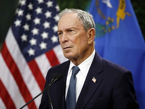 Former New York City Mayor Michael Bloomberg speaks at a news conference at a gun control advocacy event in Las Vegas. Bloomberg has opened door to a potential presidential run, saying the Democratic field 'not well positioned' to defeat Trump