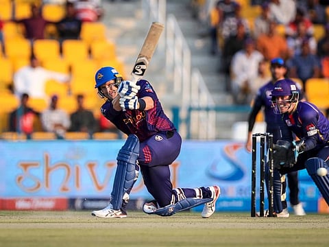 Deccan Gladiators skipper Shane Watson on drives during his match-winning innings today.