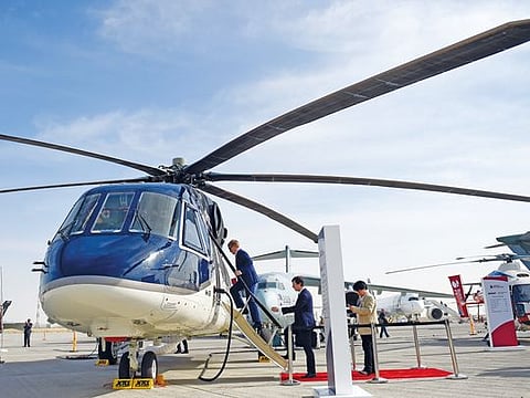 Russian Helicopters MI-38 displayed at Dubai Airshow 2019 at Dubai World Central in Dubai. 17th November 2019.