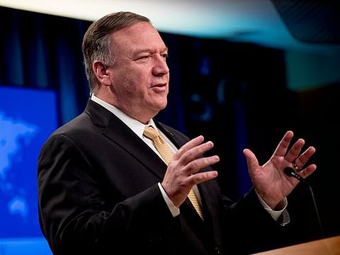 Secretary of State Mike Pompeo speaks at a news conference at the State Department in Washington, Monday, Nov. 18, 2019.