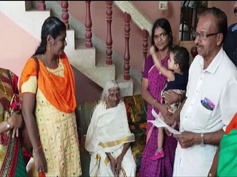 105-year-old Bageerathi Amma dressed in white saree became the 'oldest equivalency learner' of Kerala State Literacy Mission.
