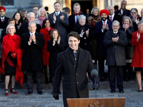 Canada's Prime Minister Justin Trudeau speaks during a news conference after presenting his new cabinet, at Rideau Hall in Ottawa, Ontario, Canada November 20, 2019.