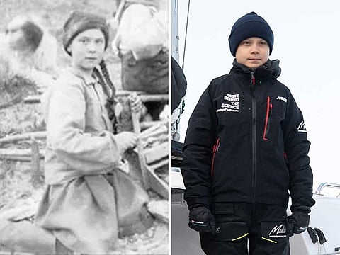 A 120 year-old photograph of a girl (left) looks like teenage climate activist Greta Thunberg (right)