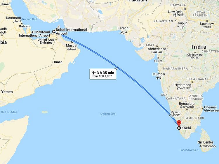 Dubia to Kochi Google Maps