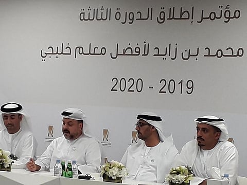 Second from right: Minister of Education, Hussain Bin Ibrahim Al Hammadi announces details of the Mohammad Bin Zayed Award for Best GCC Teacher in Abu Dhabi on Sunday.

Pictures by Anwar Ahmad