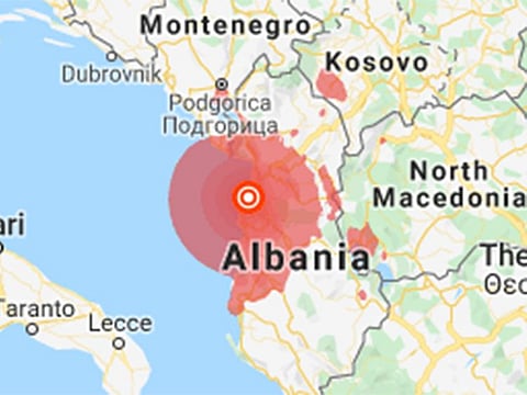 The US Geological Survey says the earthquake struck early Tuesday and was centered 30 kilometers (18.6 miles) northwest of the capital Tirana.