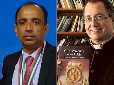 UAE Pioneer awardees Rev. Canon Andrew Thompson (right), an Anglican Church clergyman, and Indian business Saji Cheriyan.