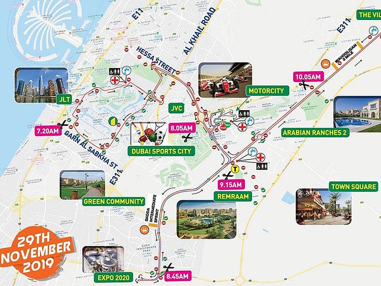 Route map for Spinneys Cycling Challenge