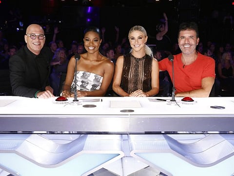 Howie Mandel, Gabrielle Union, Julianne Hough, Simon Cowell on the set of 'America's Got Talent'.