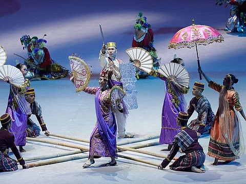 Dancers in traditional dress perform during the opening ceremony of the 30th South East Asian Games at the Philippine Arena, Bulacan province, northern Philippines on Saturday, Nov. 30, 2019. 