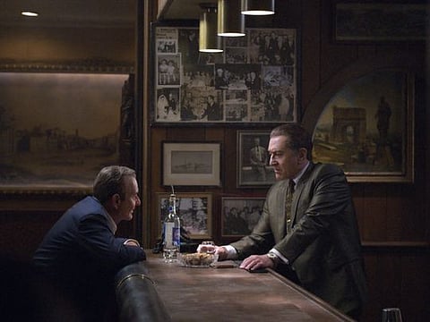 This image released by Netflix shows Joe Pesci, left, and Robert De Niro in a scene from "The Irishman."  AARP has released nominations for its annual Movies for Grownups awards, which is designed to reward films that resonate with older viewers and fight industry ageism.  AARP The Magazine on Tuesday, Nov. 26, 2019 nominated “A Beautiful Day in the Neighborhood,” “Bombshell,” “Little Women,” “Marriage Story,” “Once Upon a Time in Hollywood,” “The Farewell,” “The Irishman” and “The Two Popes” for the best picture/best movie category.  (Niko Tavernise/Netflix via AP)