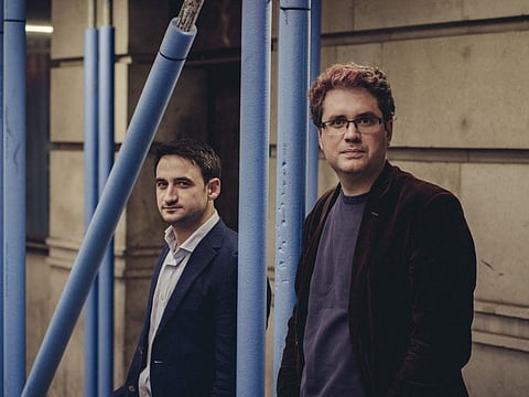 Nick Waters, left, and Eliot Higgins of the open-source news project Bellingcat, in London, September 23.